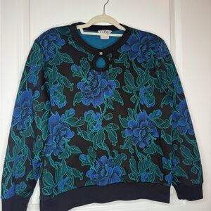 vintage cricket lane floral green and blue  shoulder pads Sweater